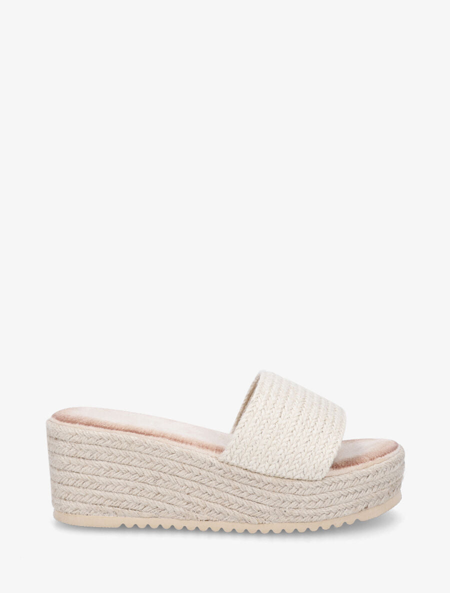 Mules compensées en raphia tressé - Beige - 1