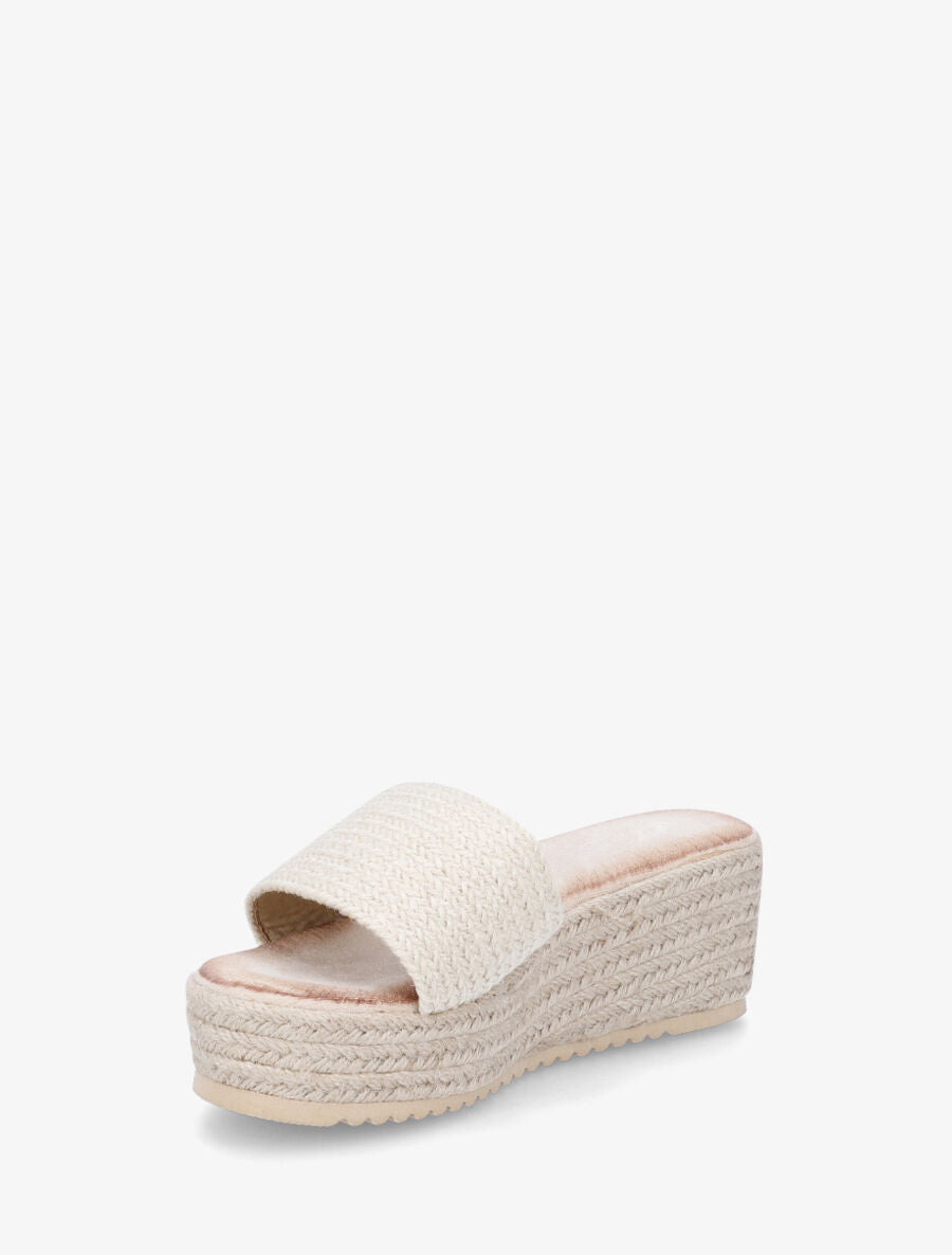 Mules compensées en raphia tressé - Beige - 3