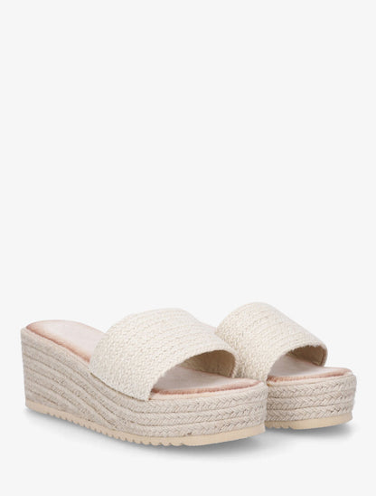 Mules compensées en raphia tressé - Beige - 4