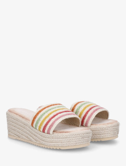 Mules compensées en raphia tressé - Multi - 4