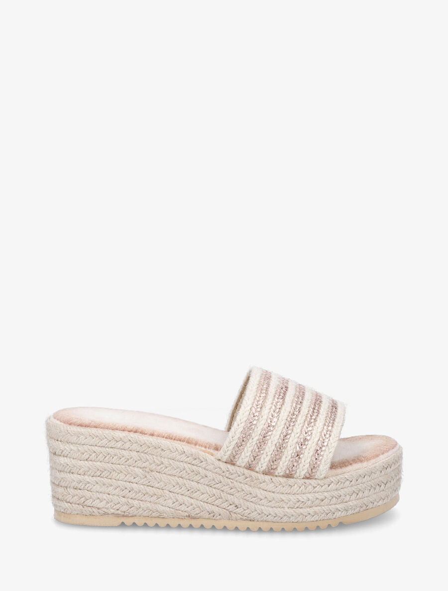 Mules compensées en raphia tressé - Rose gold - 1