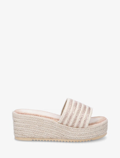 Mules compensées en raphia tressé - Rose gold - 1