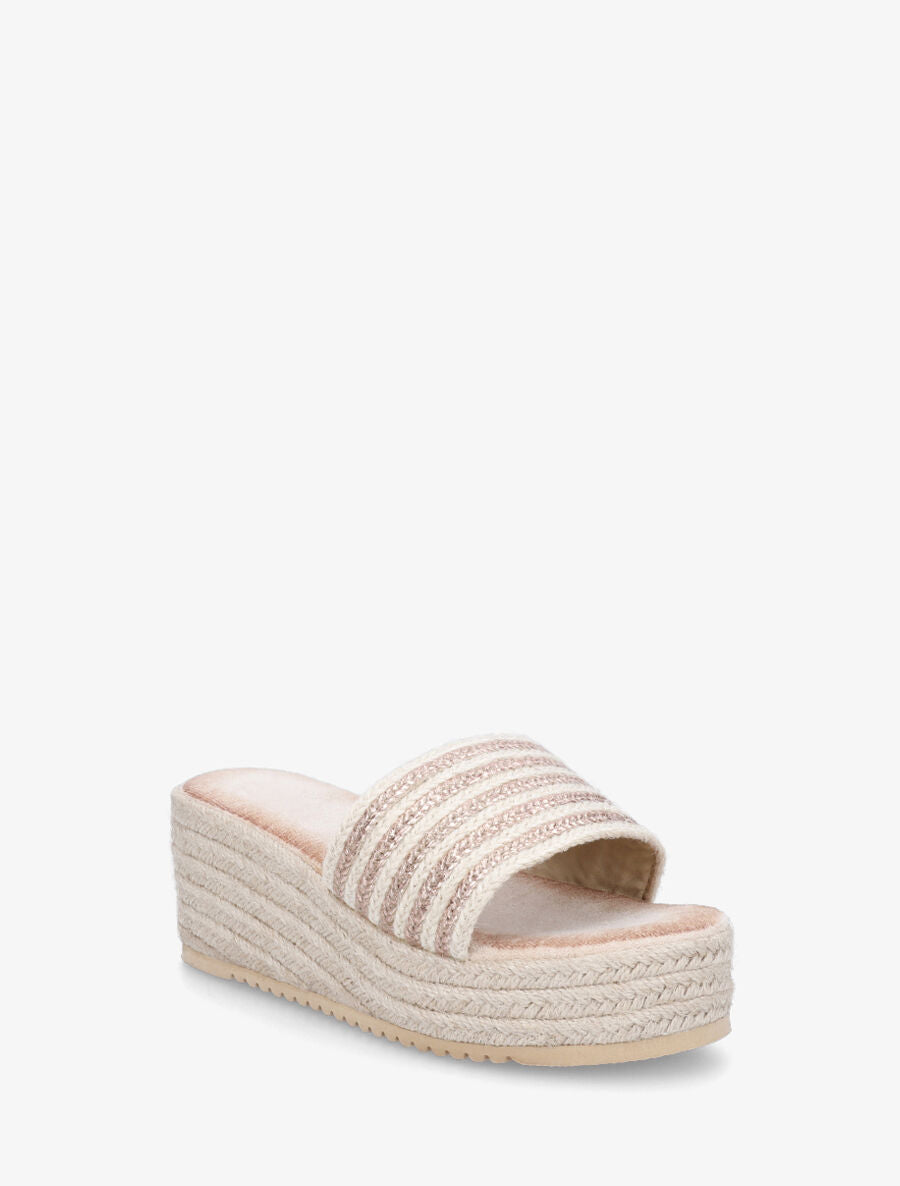 Mules compensées en raphia tressé - Rose gold - 2