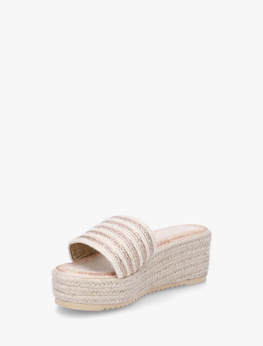 Mules compensées en raphia tressé - Rose gold - 3