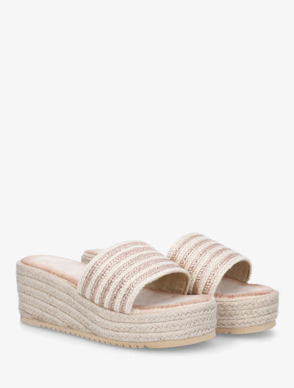 Mules compensées en raphia tressé - Rose gold - 4