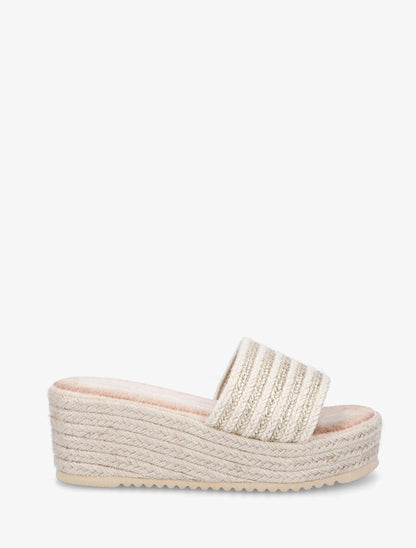 Mules compensées en raphia tressé - Or - 1