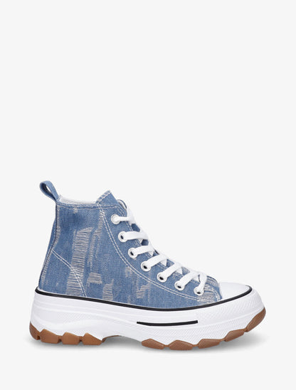 Tennis en toile à semelle épaisse - Bleu denim - 1