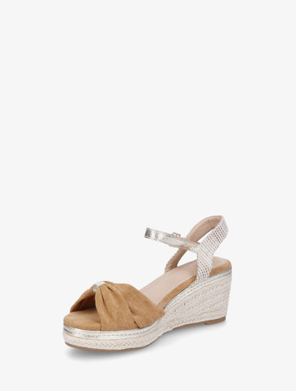 Sandales compensées en suédine style espadrille - Camel - 3