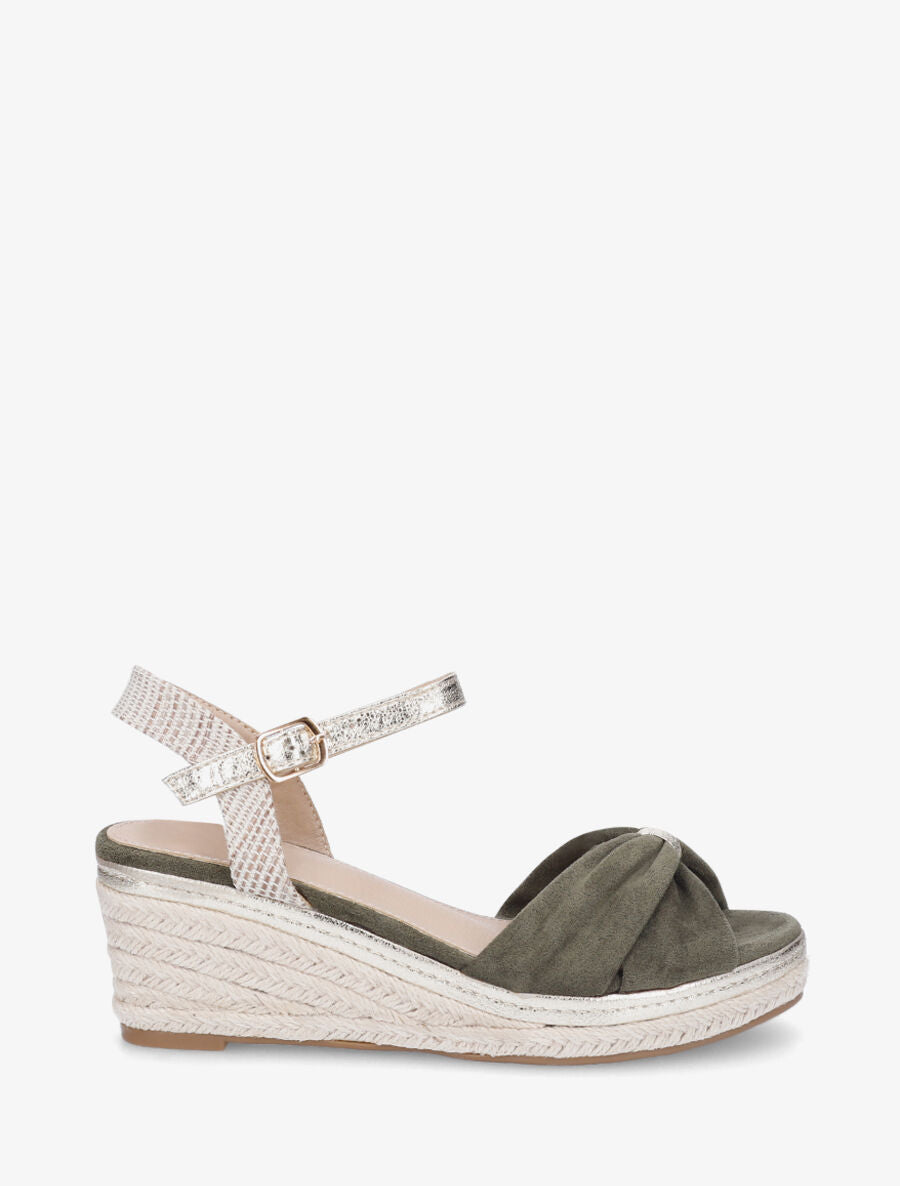 Sandales compensées en suédine style espadrille - Kaki - 5