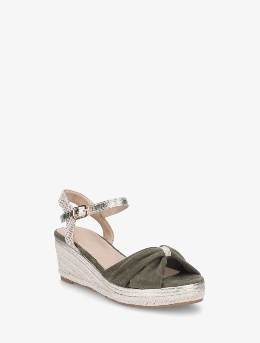 Sandales compensées en suédine style espadrille - Kaki - 2