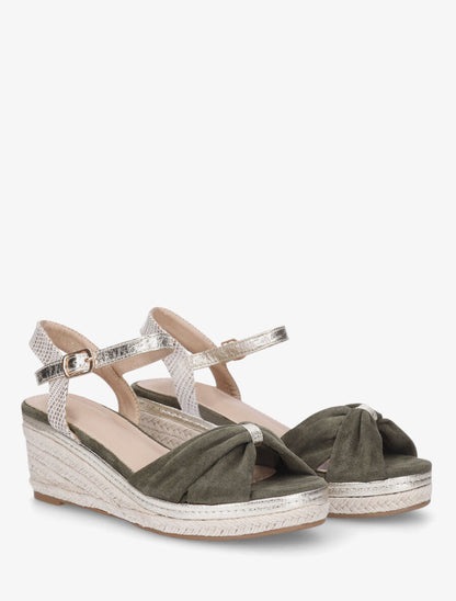 Sandales compensées en suédine style espadrille - Kaki - 4