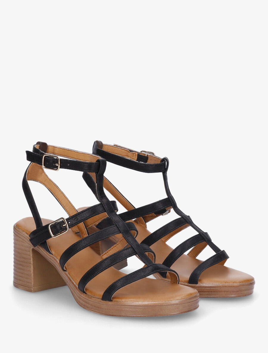 Sandales à talon style spartiate - Noir - 4