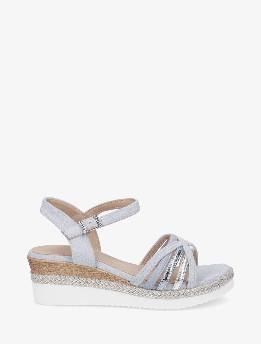 Sandales compensées à brides croisées fantaisies - Bleu clair - 1