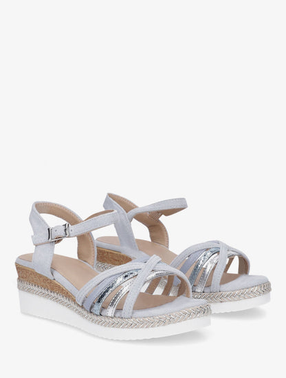 Sandales compensées à brides croisées fantaisies - Bleu clair - 4