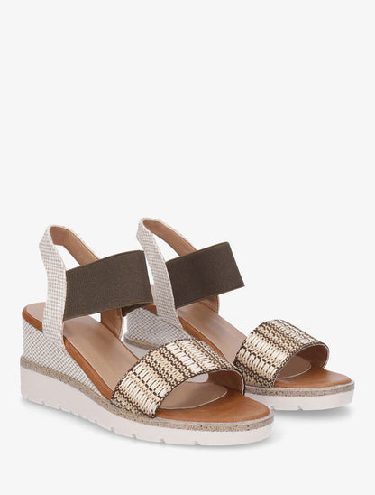 Sandales compensées à bride en raphia - Kaki - 4