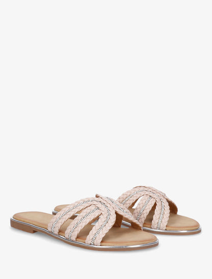 Mules plates tressée à strass - Beige - 4