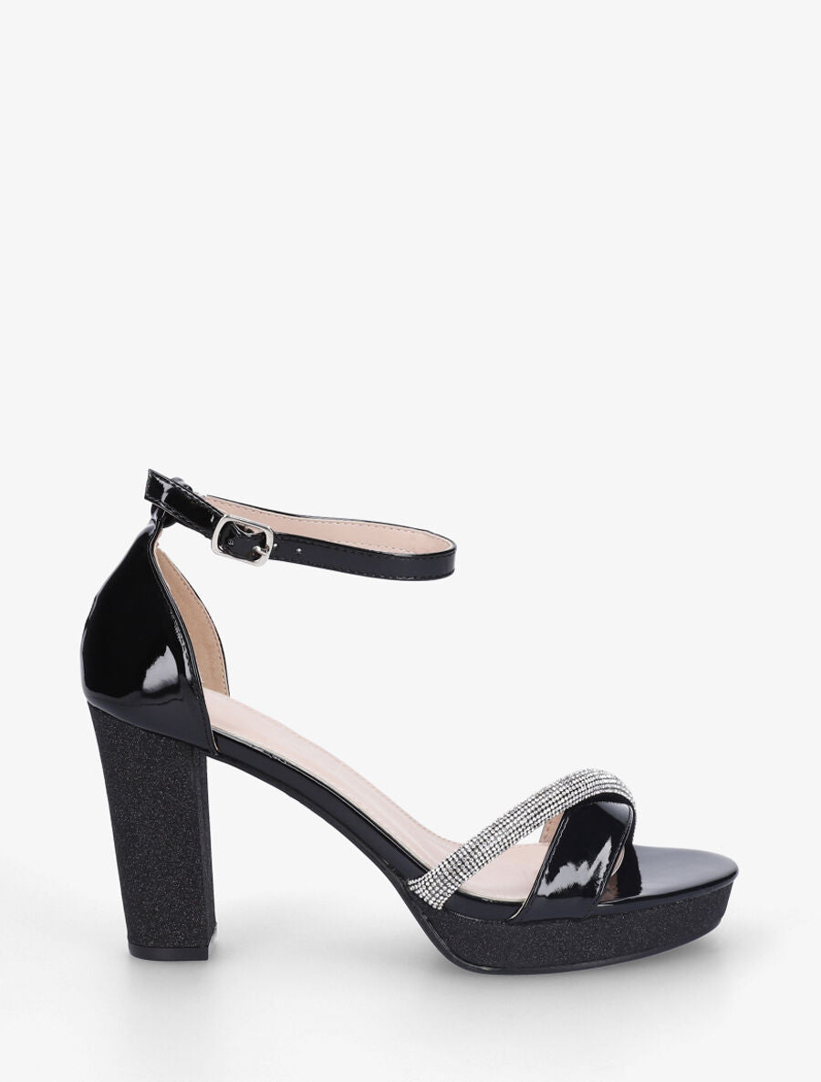 Sandales à plateforme strass et paillettes - Noir - 1