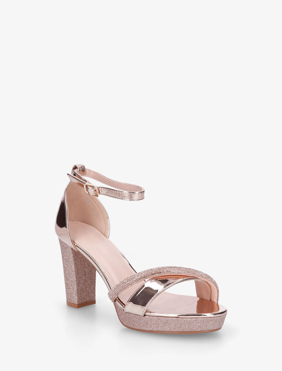 Sandales à plateforme strass et paillettes - Rose gold - 2