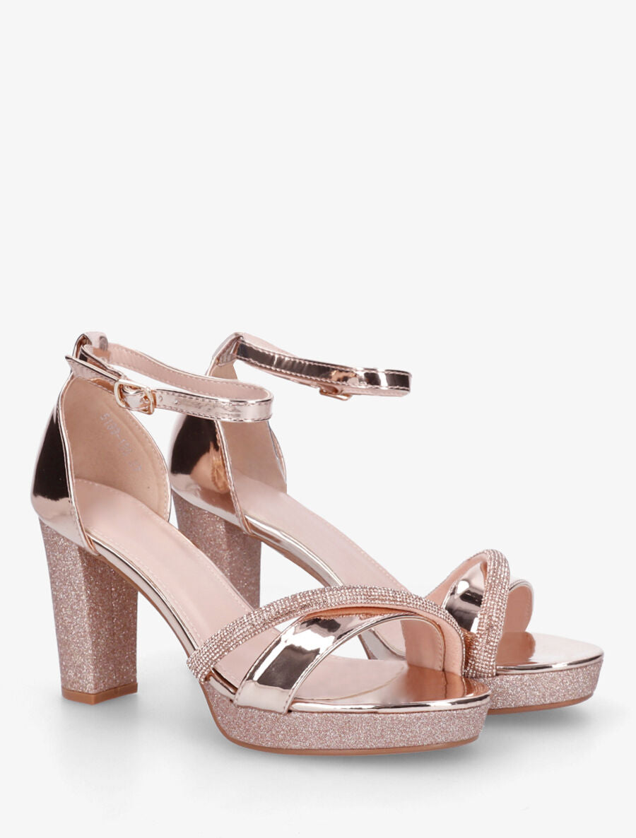 Sandales à plateforme strass et paillettes - Rose gold - 4