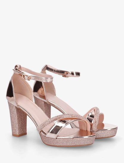Sandales à plateforme strass et paillettes - Rose gold - 4