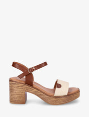 Sandales à talon effet bois - Beige - 1