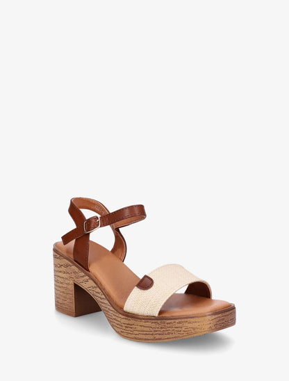 Sandales à talon effet bois - Beige - 2