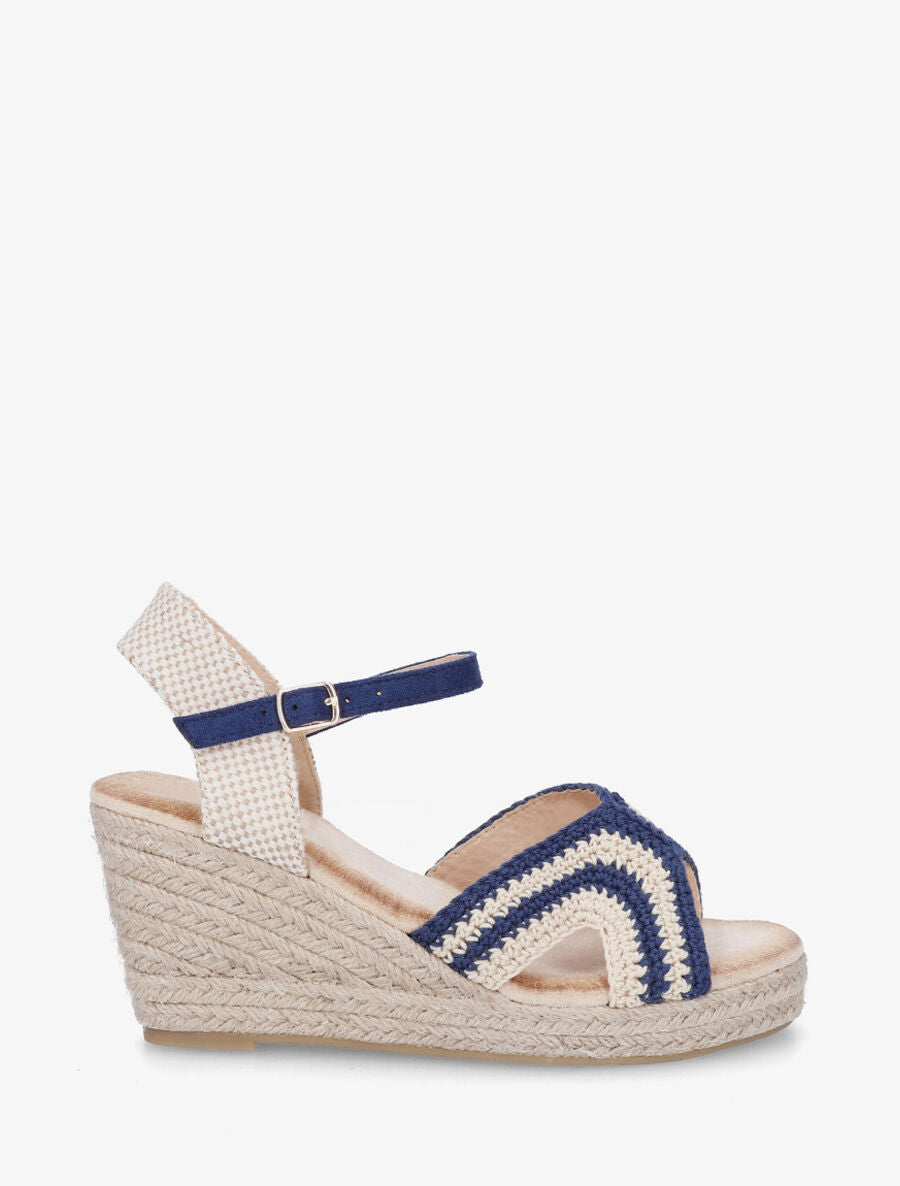 Sandales compensées en crochet - Marine - 1
