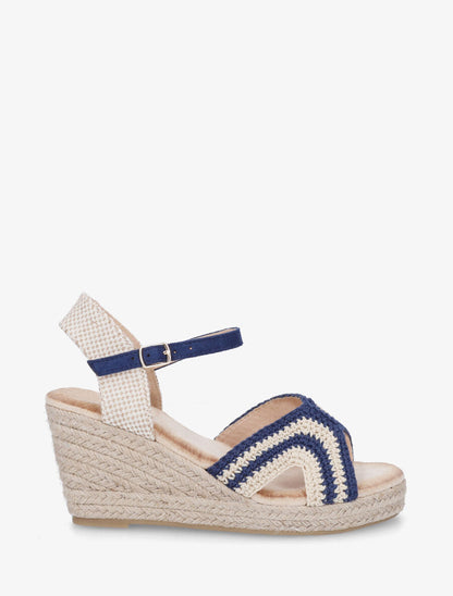 Sandales compensées en crochet - Marine - 1