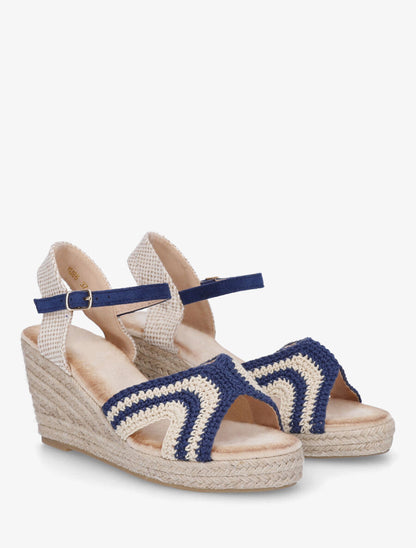 Sandales compensées en crochet - Marine - 4