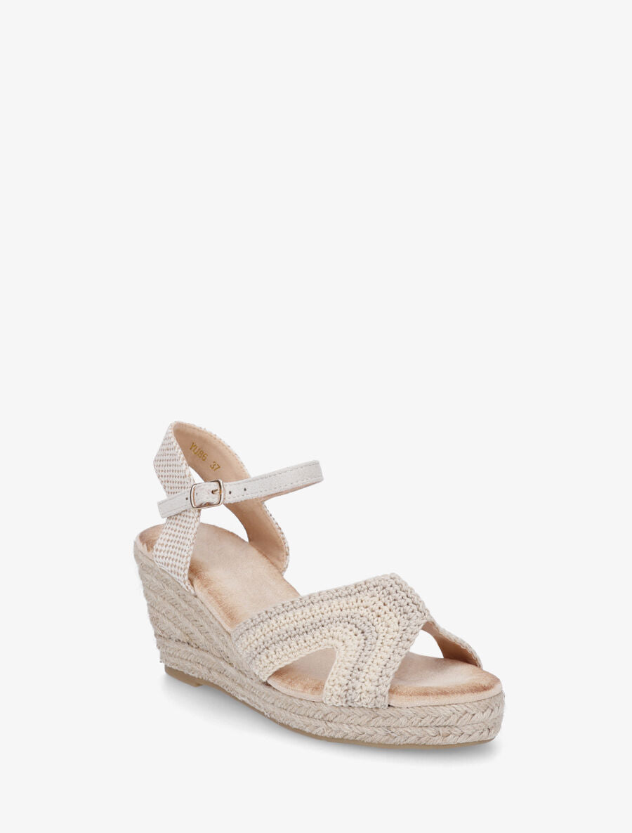 Sandales compensées en crochet - Beige - 2