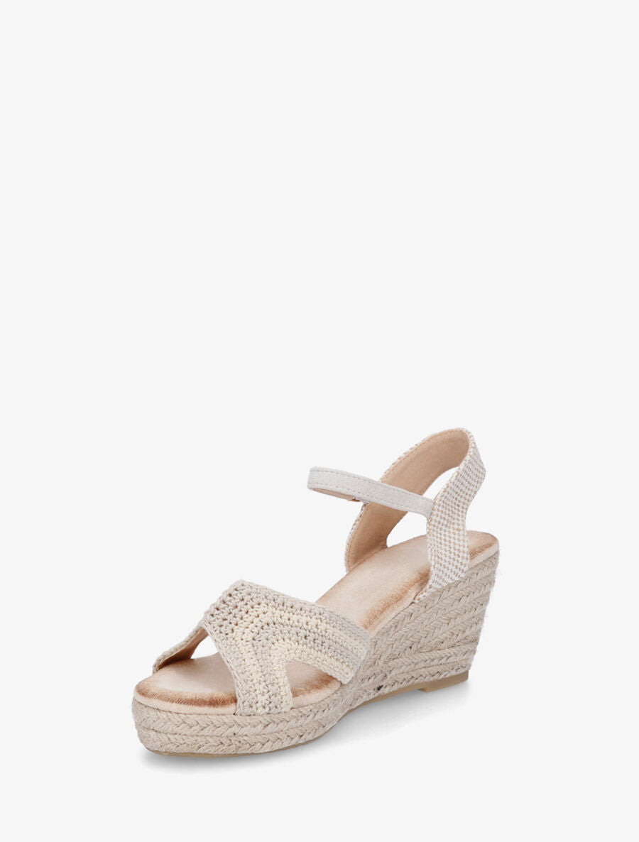Sandales compensées en crochet - Beige - 3