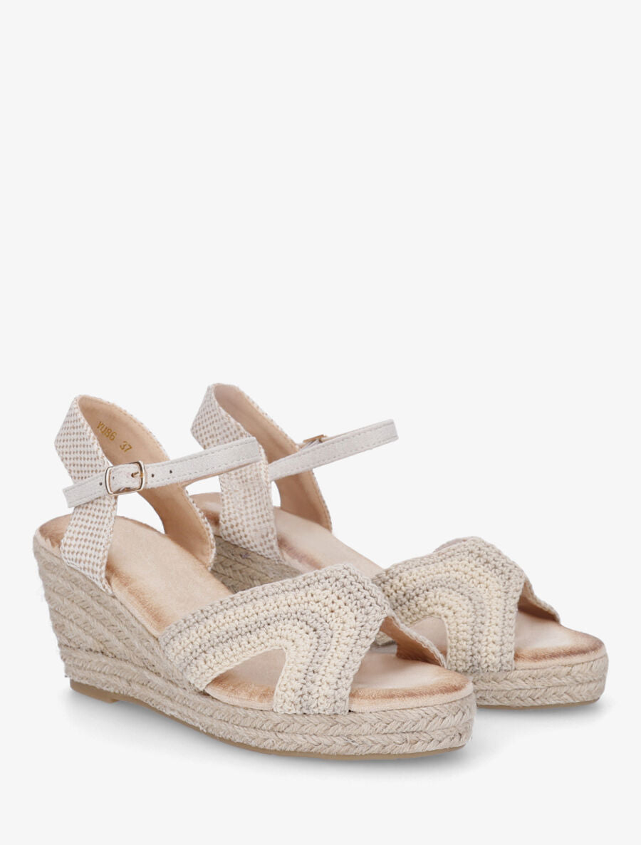 Sandales compensées en crochet - Beige - 4