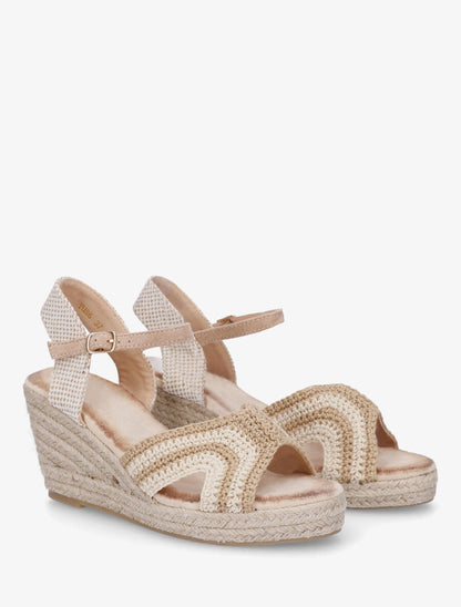 Sandales compensées en crochet - Taupe - 4