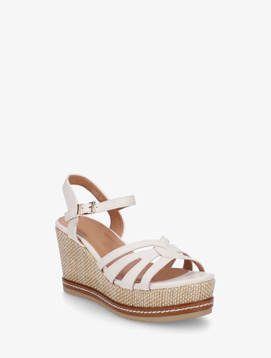 Sandales en simili à talon compensé tissé - Beige - 2