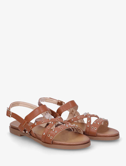 Nu-pieds cloutés en simili - Camel - 4