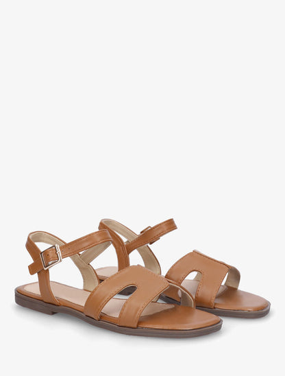 Nu-pieds en simili à bride ajourée - Camel - 4