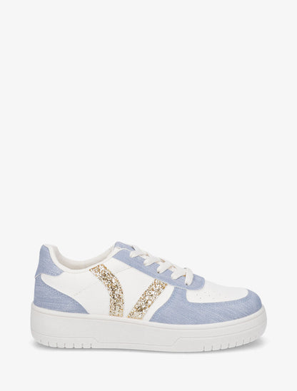 Sneakers à lacets et bandes à paillettes - Bleu - 1
