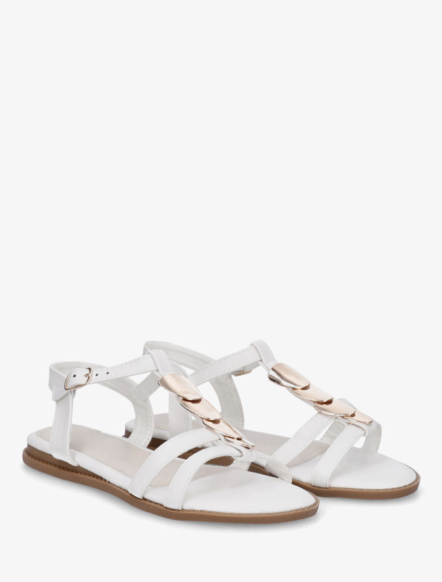 Nu-pieds en simili à bride bijoux - Blanc - 4