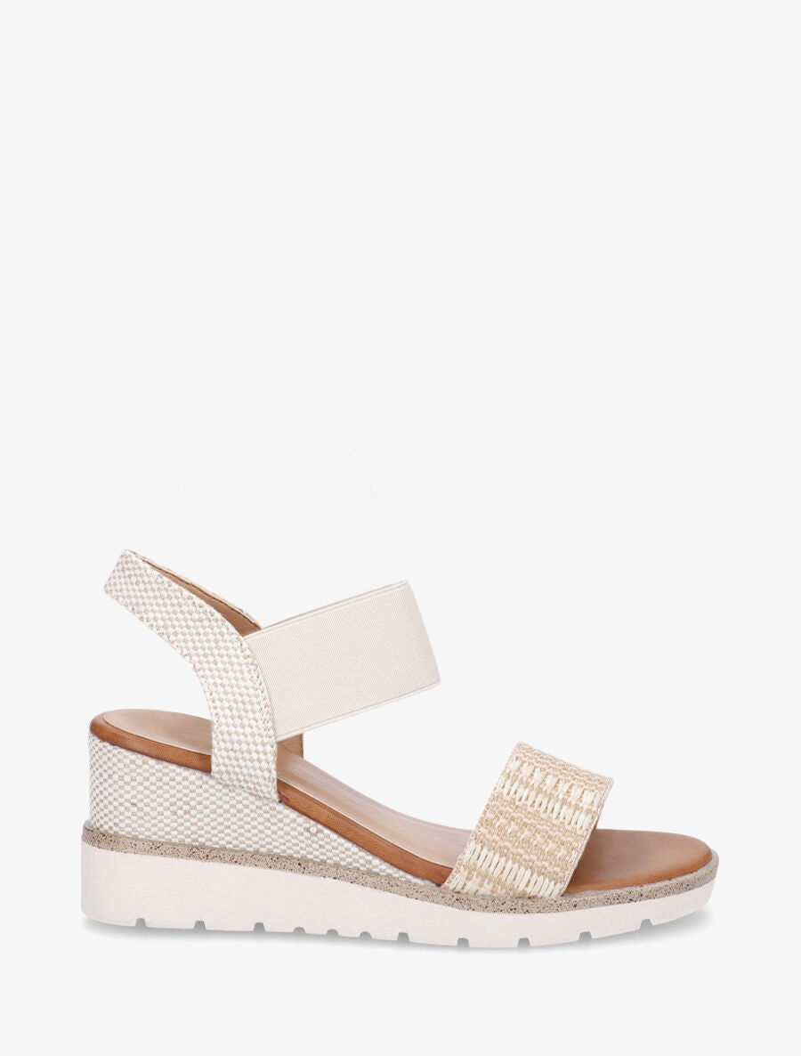 Sandales compensées à bride en raphia - Beige - 5