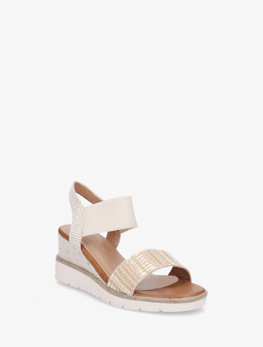 Sandales compensées à bride en raphia - Beige - 2