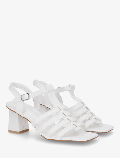 Sandales en simili bride en T - Blanc - 4