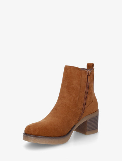 Bottines en suédine à talon - Camel - 3