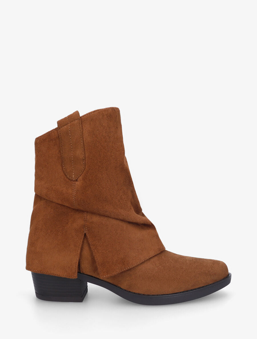 Bottines en suédine à revers et fente - Camel - 1