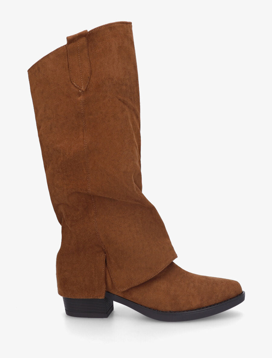 Bottes en suédine à revers - Camel - 5