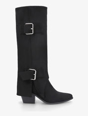 Bottes en suédine à revers et ceinturons - Noir - 5