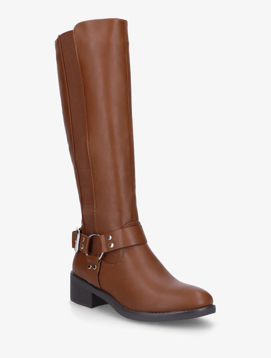 Bottes en simili à ceinturon décoratif - Camel - 2