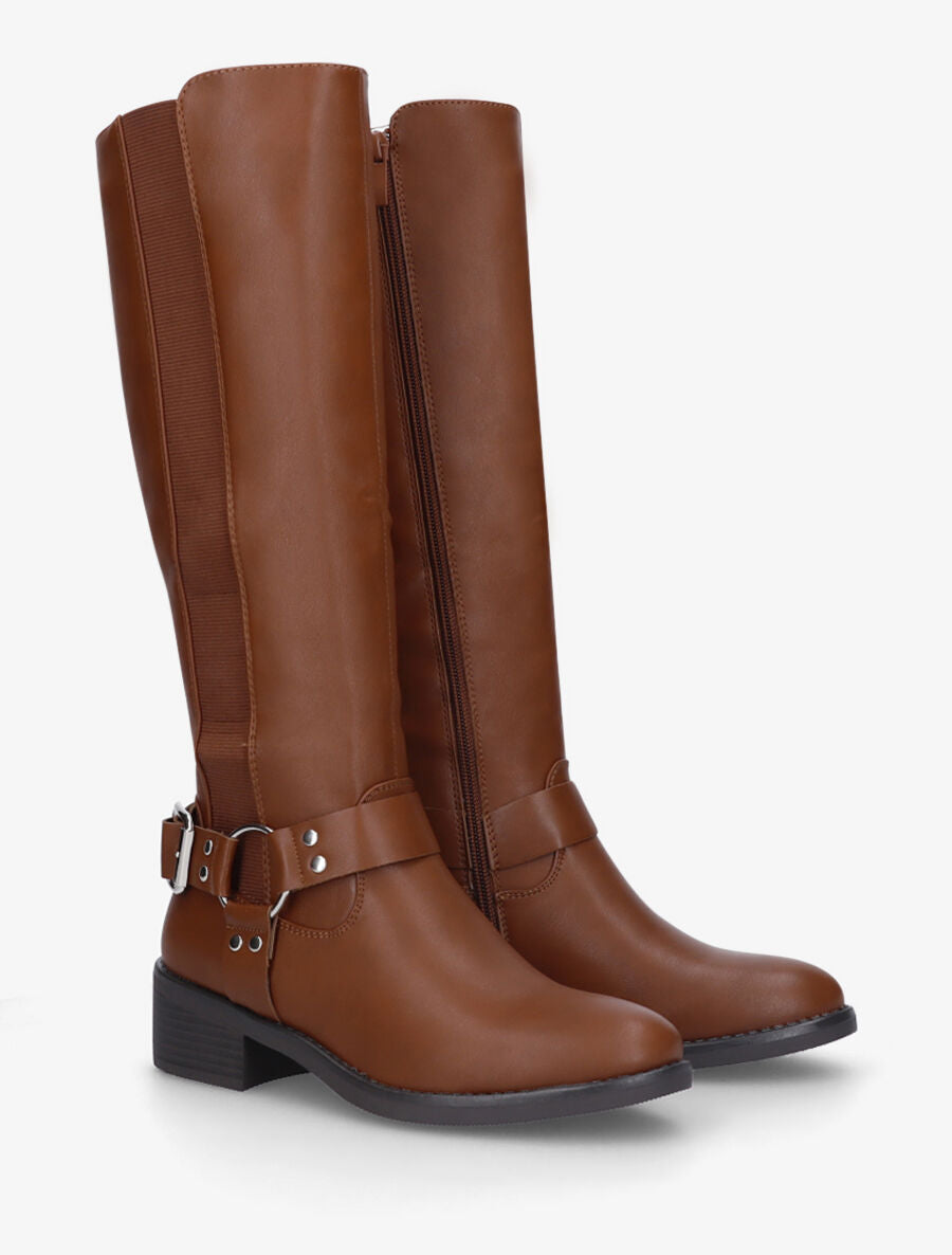 Bottes en simili à ceinturon décoratif - Camel - 4