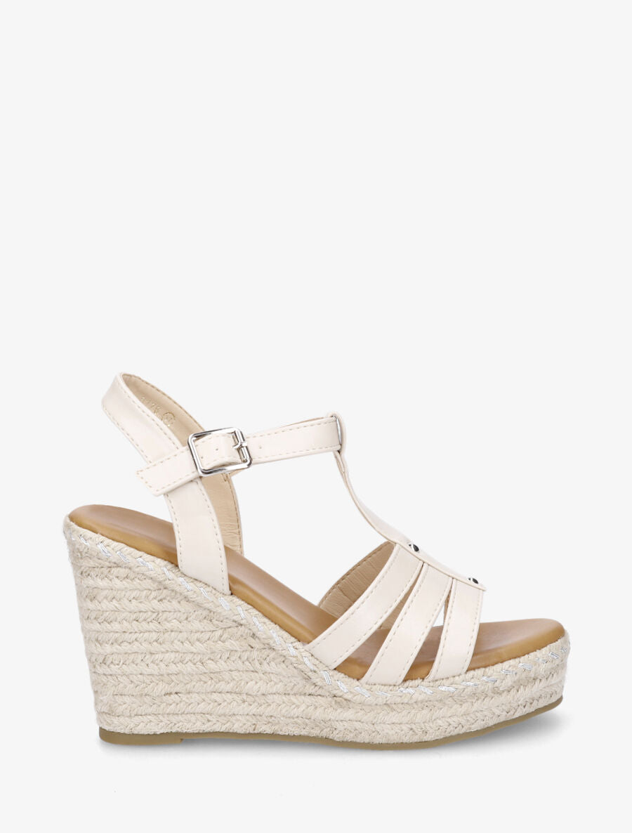 Sandales compensées à plateforme effet raphia - Beige - 1