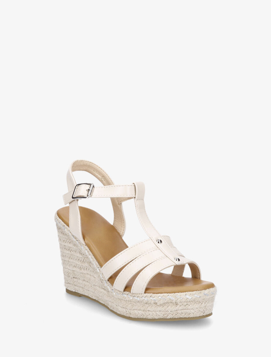 Sandales compensées à plateforme effet raphia - Beige - 2