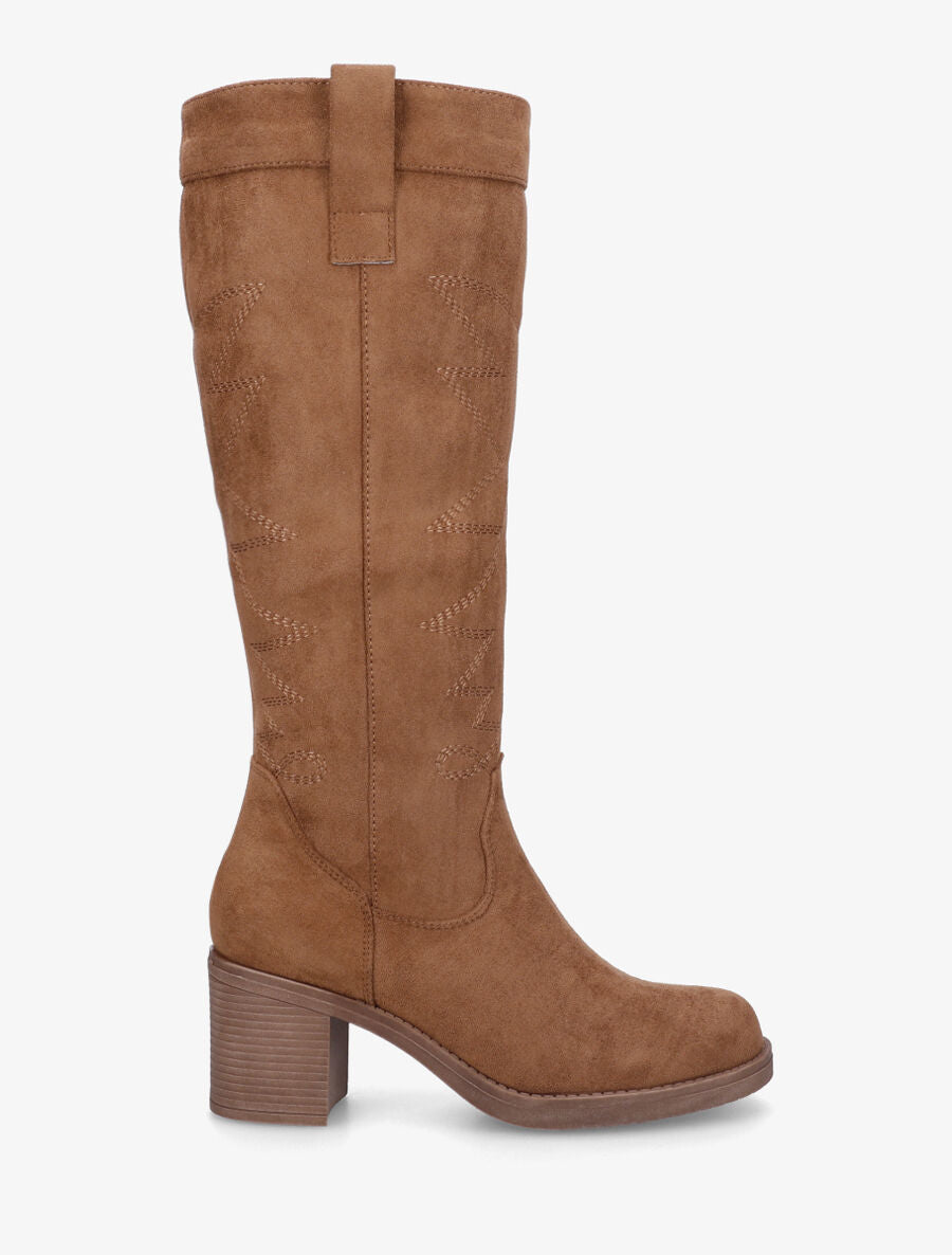 Bottes en suédine brodées - Camel - 1
